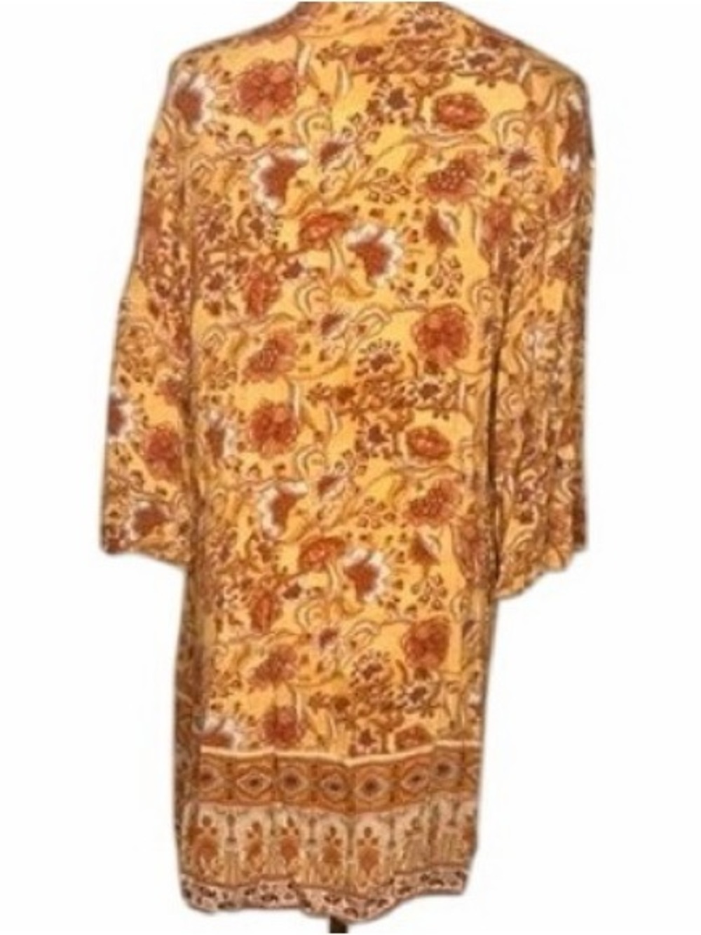 Knox Rose 70s Boho Floral Kimono Cardigan Mustard Duster Small - Picture 9 of 12